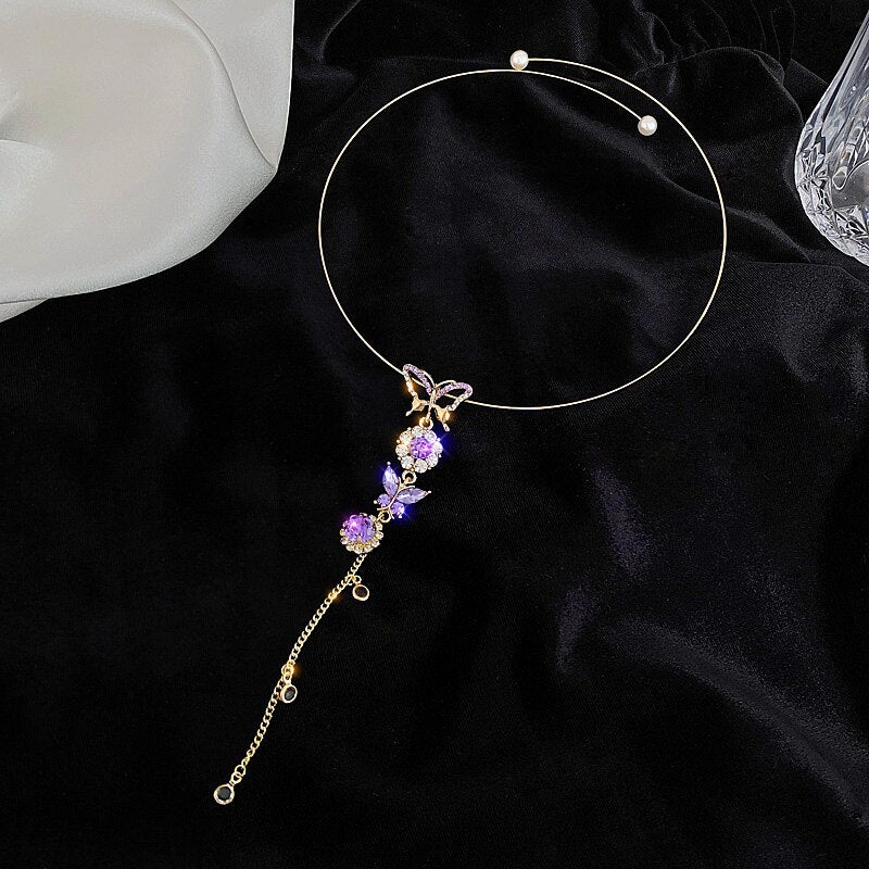 💜🦋Korean Retro Amethyst Butterfly Necklace🦋💜