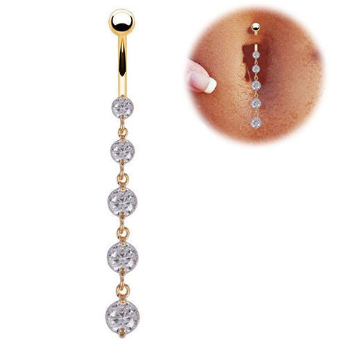 ✨ Golden Zircon Crystal Tassel Belly Button Ring — Shine With Every Move ✨