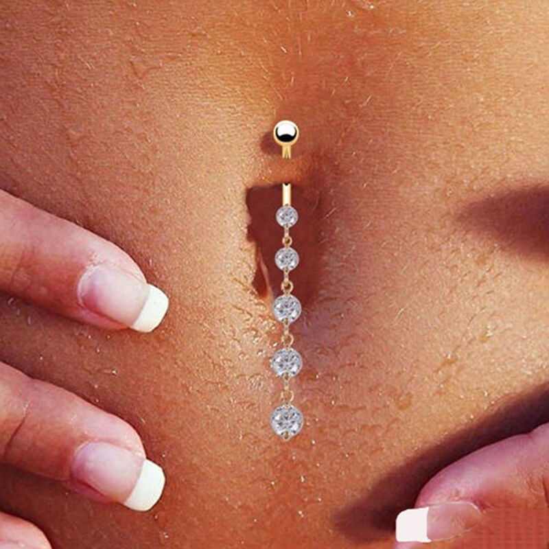 ✨ Golden Zircon Crystal Tassel Belly Button Ring — Shine With Every Move ✨