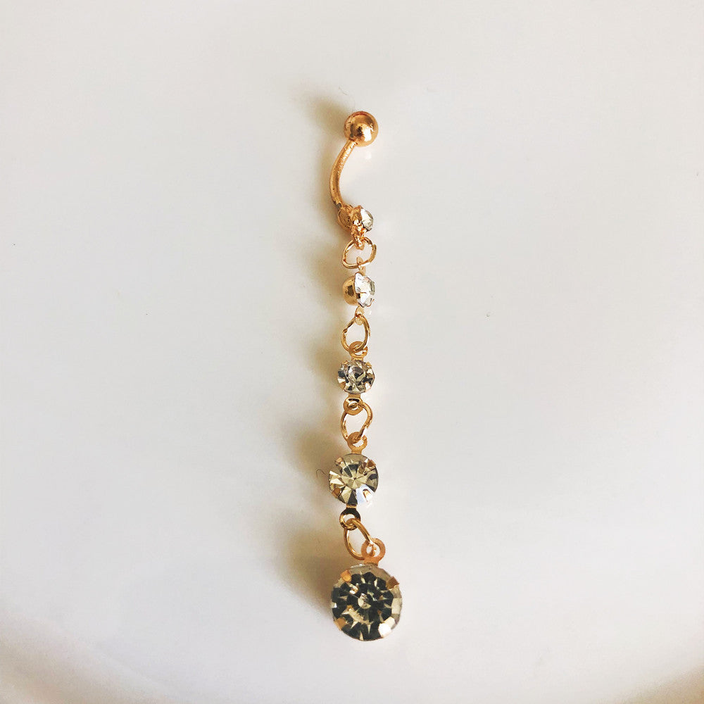 ✨ Golden Zircon Crystal Tassel Belly Button Ring — Shine With Every Move ✨