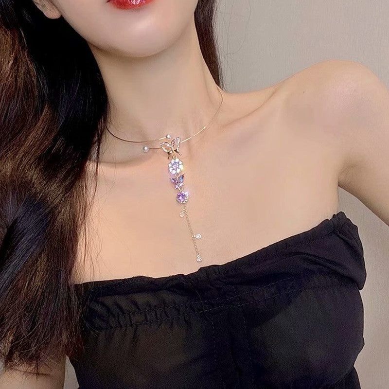 💜🦋Korean Retro Amethyst Butterfly Necklace🦋💜