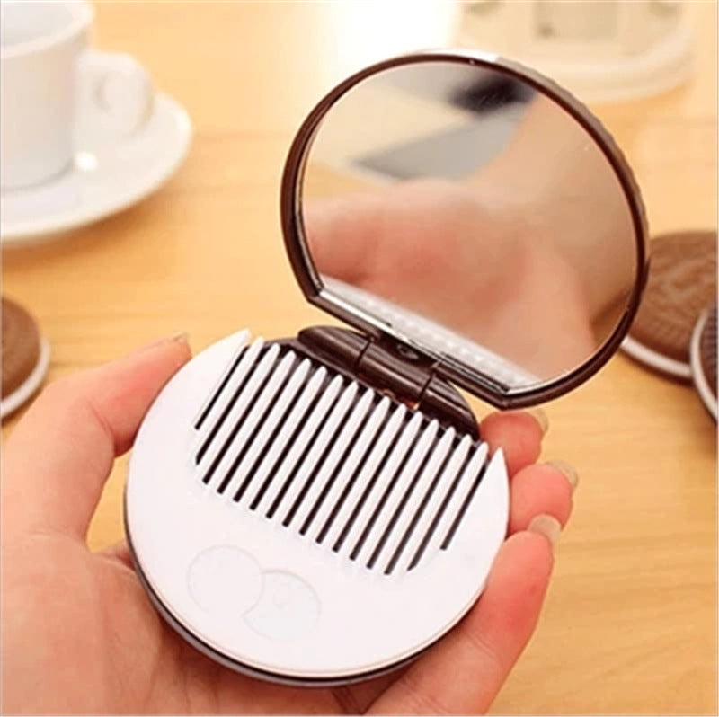 Sandwich Biscuit Folding Makeup Mirror + Hidden Comb 🍪✨