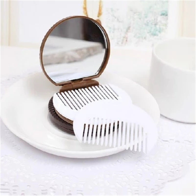 Sandwich Biscuit Folding Makeup Mirror + Hidden Comb 🍪✨