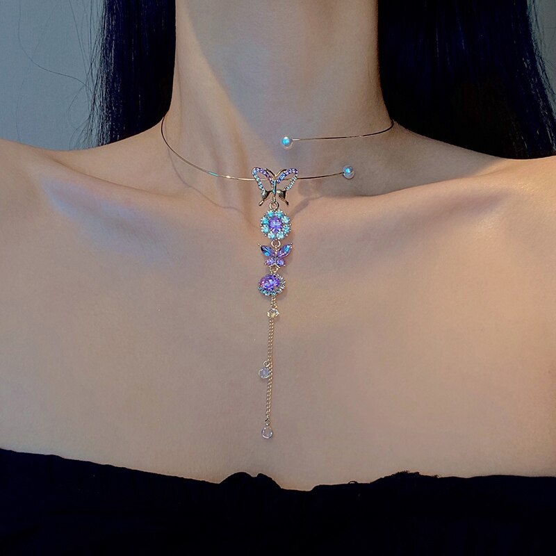 💜🦋Korean Retro Amethyst Butterfly Necklace🦋💜