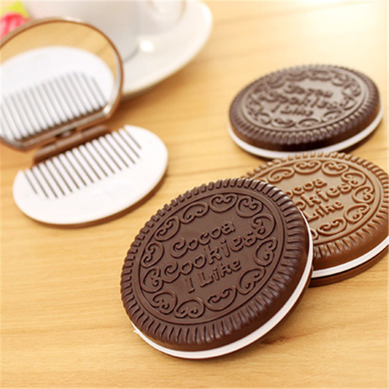 Sandwich Biscuit Folding Makeup Mirror + Hidden Comb 🍪✨