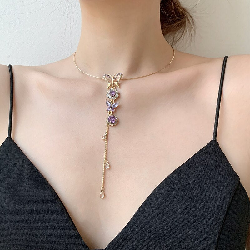 💜🦋Korean Retro Amethyst Butterfly Necklace🦋💜