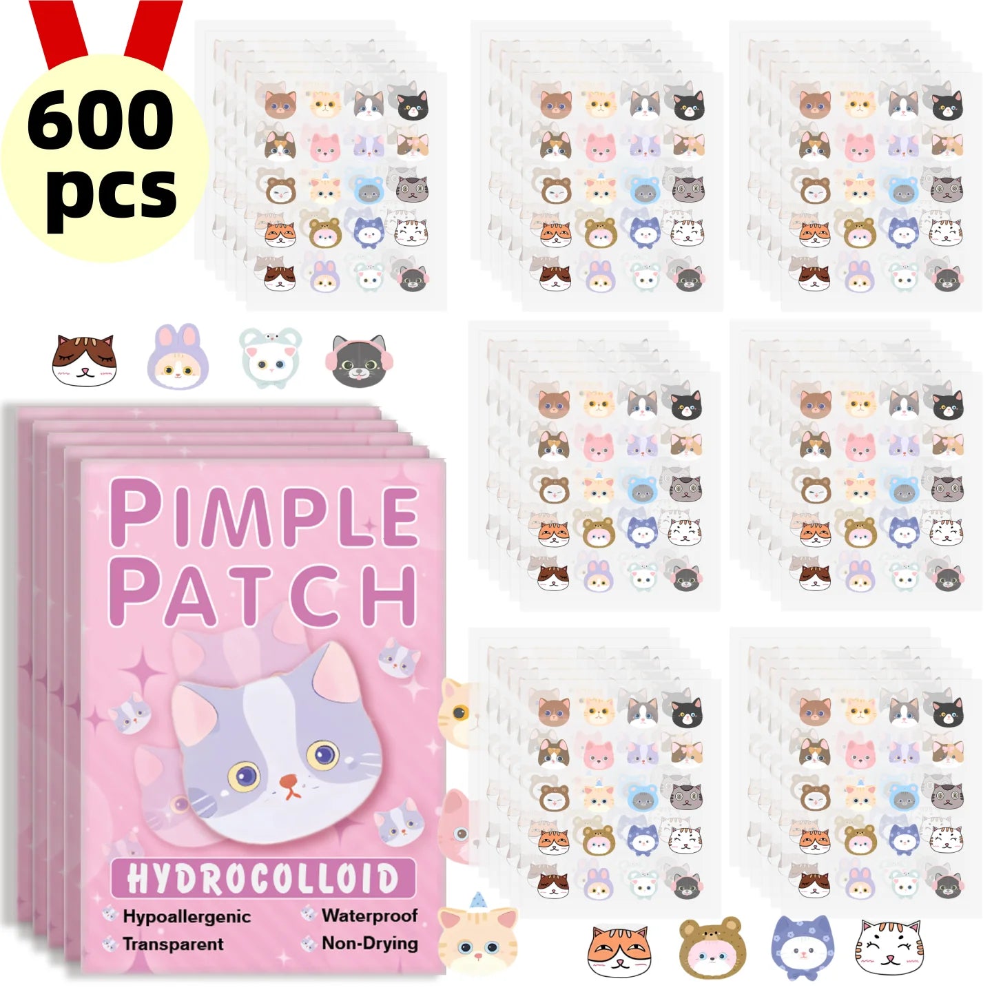 🐱✨ 600PCS Cartoon Cat Acne Patches – Ultra-Thin, Breathable & Concealing 🌸
