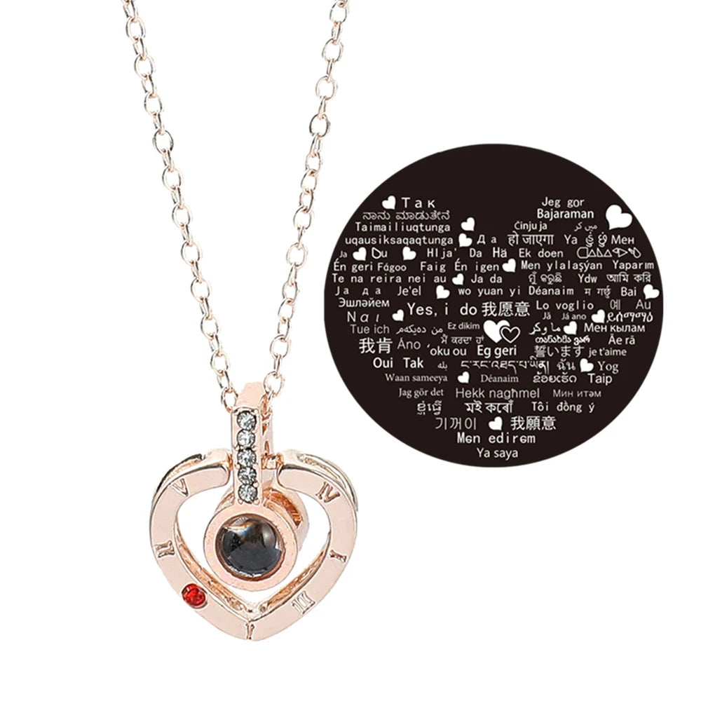 💖 100 Languages “I Love You” Necklace – Romantic Multilingual Heart Pendant ✨🌹
