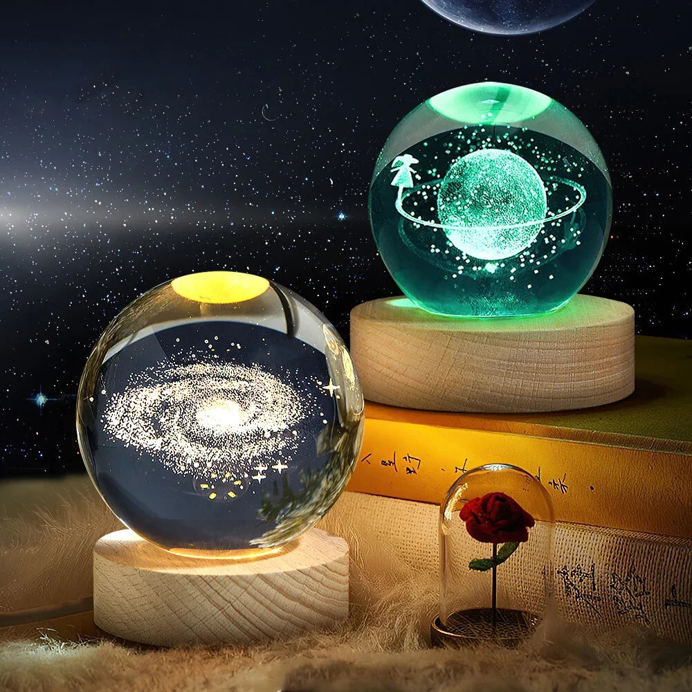 🪐Galaxy Crystal Ball Lamp 🌕 | Astronaut Planet Night Light 🌌