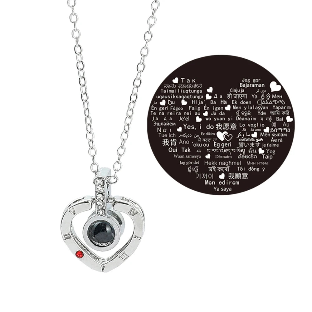 💖 100 Languages “I Love You” Necklace – Romantic Multilingual Heart Pendant ✨🌹
