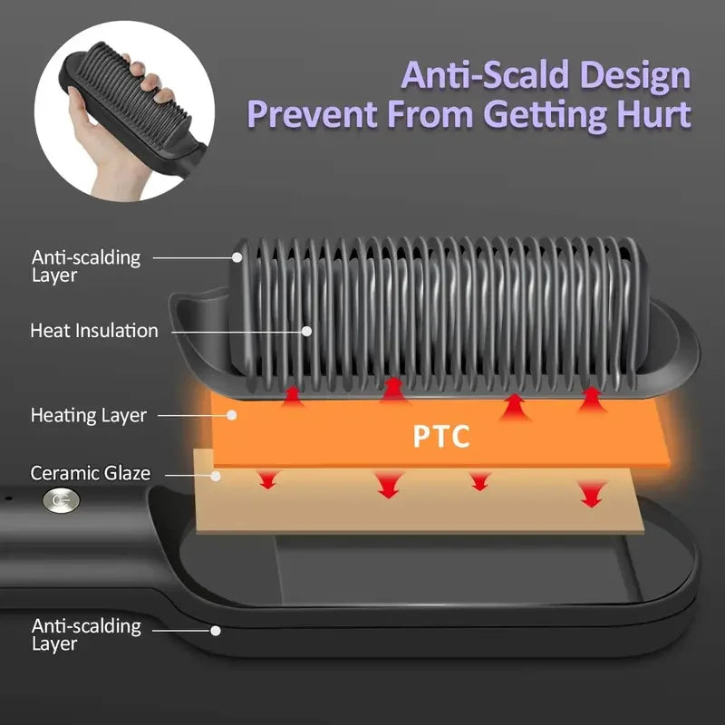🔥 Multifunctional Hot Comb Straightening Brush 💇🏼‍♀️✨️
