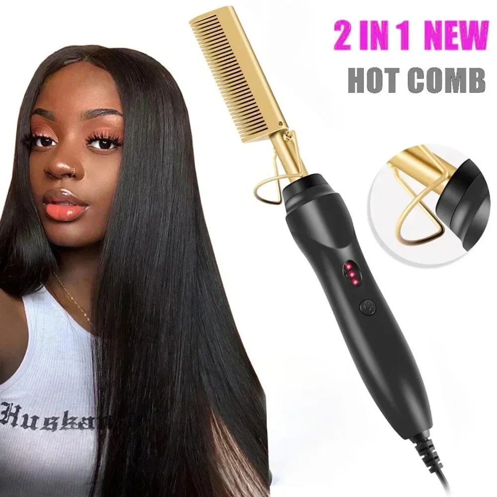 🔥 Electric Hot Comb & Straightening Brush-Sleek roots. Smooth lengths. 🩷