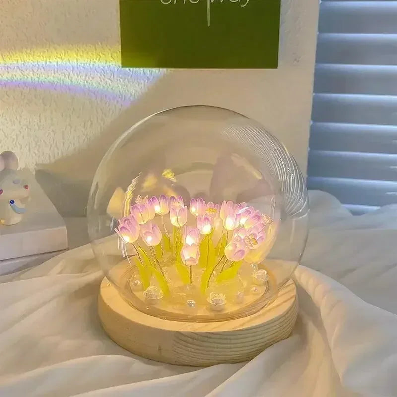 🌷✨ Handmade LED Tulip Night Light – DIY Bedside & Desk Lamp for Magical Decor 💖
