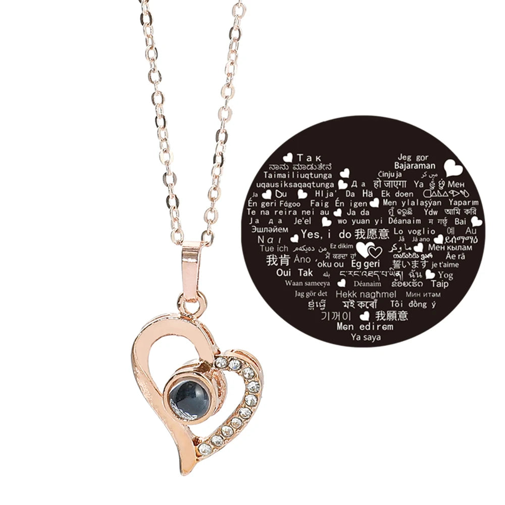 💖 100 Languages “I Love You” Necklace – Romantic Multilingual Heart Pendant ✨🌹