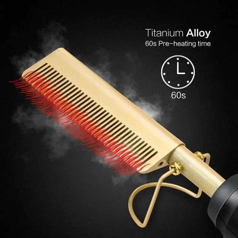 🔥 Electric Hot Comb & Straightening Brush-Sleek roots. Smooth lengths. 🩷