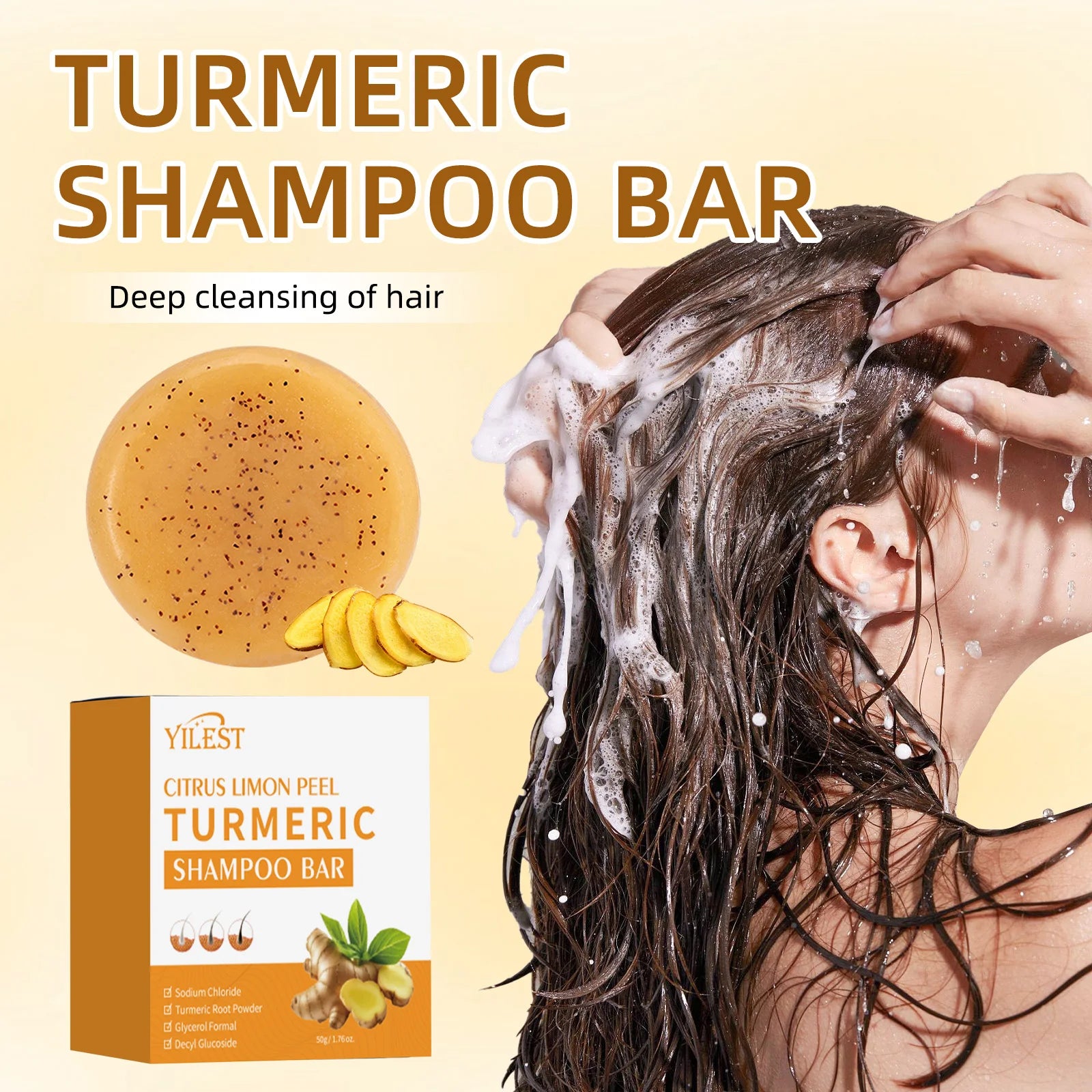 🌼 Turmeric Anti-Dandruff Shampoo Bar- Flake-free scalp. Silky, clean hair ✨
