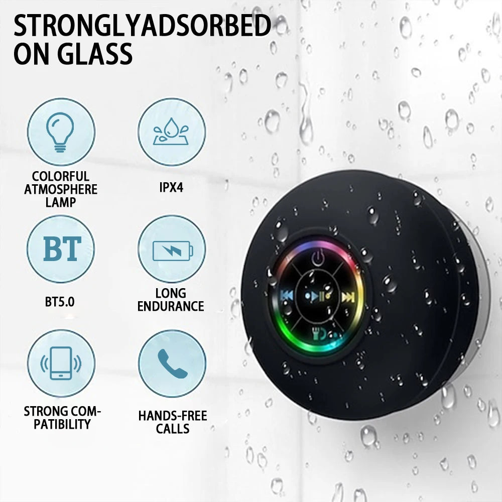 🔊✨ Portable Wireless Bluetooth Speaker – LED, Waterproof & Suction Cup Mini Stereo 💖