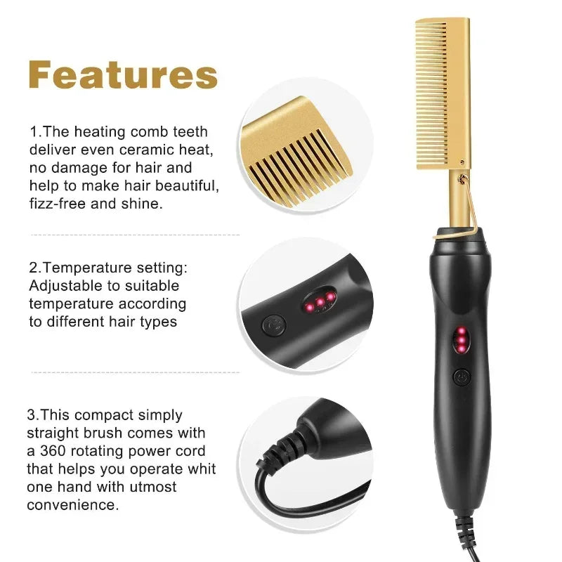 🔥 Electric Hot Comb & Straightening Brush-Sleek roots. Smooth lengths. 🩷