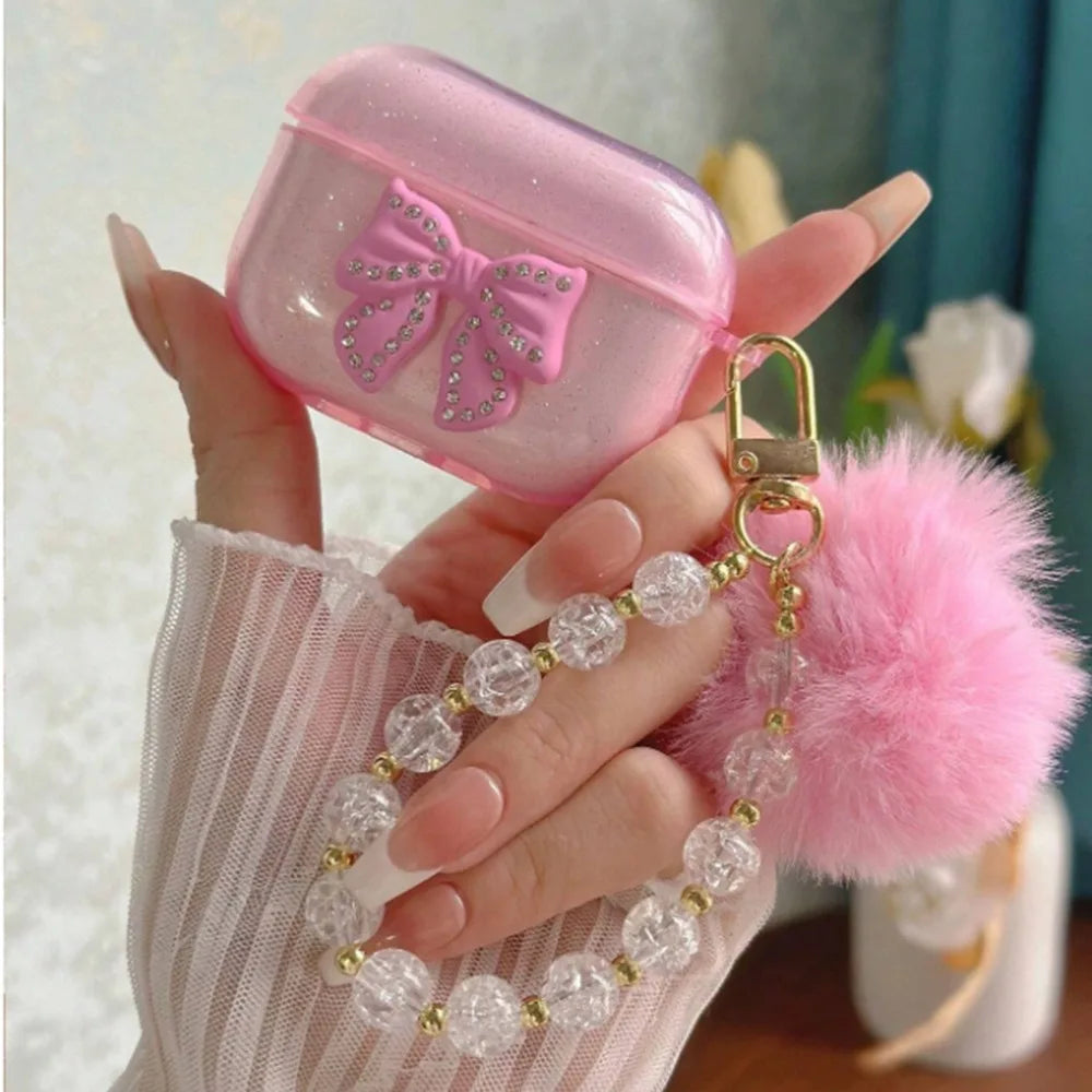 🎀 Bow Earphone Case with Chain – Cute, Protective & Dust-Proof 🩷