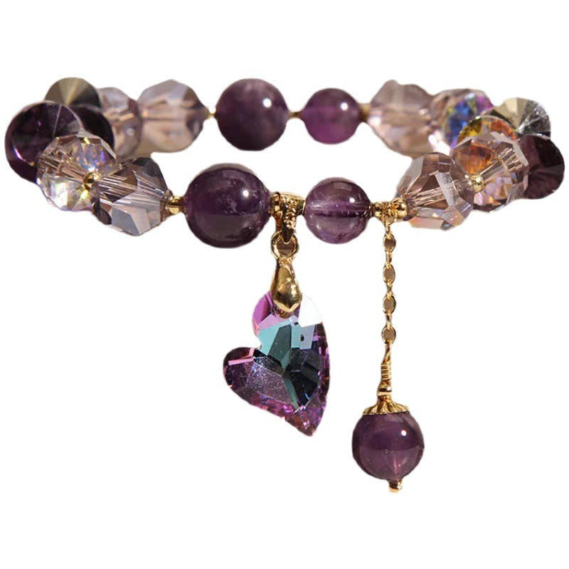 💜 Purple Heart Crystal Bracelet – Natural Amethyst Elegance 💎