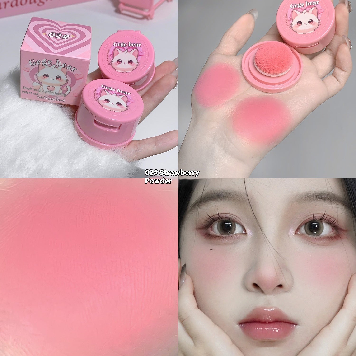 🐾🩷Kawaii Cat Cushion Blush — With Powder Puff 🩷🐾
