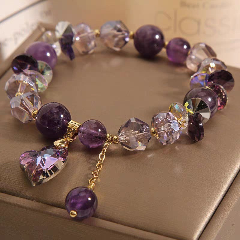 💜 Purple Heart Crystal Bracelet – Natural Amethyst Elegance 💎