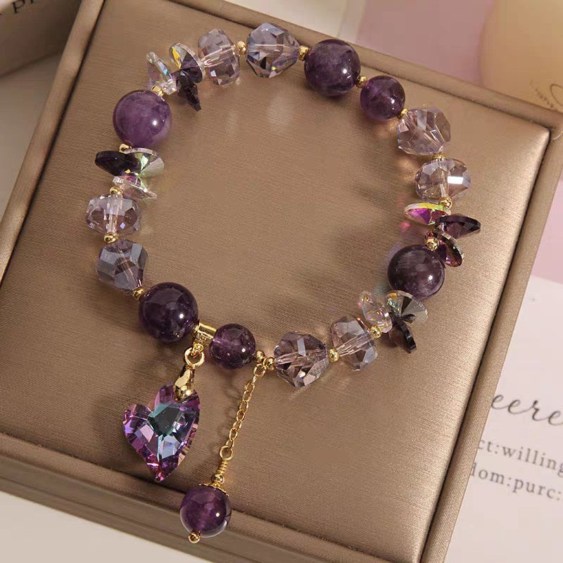 💜 Purple Heart Crystal Bracelet – Natural Amethyst Elegance 💎