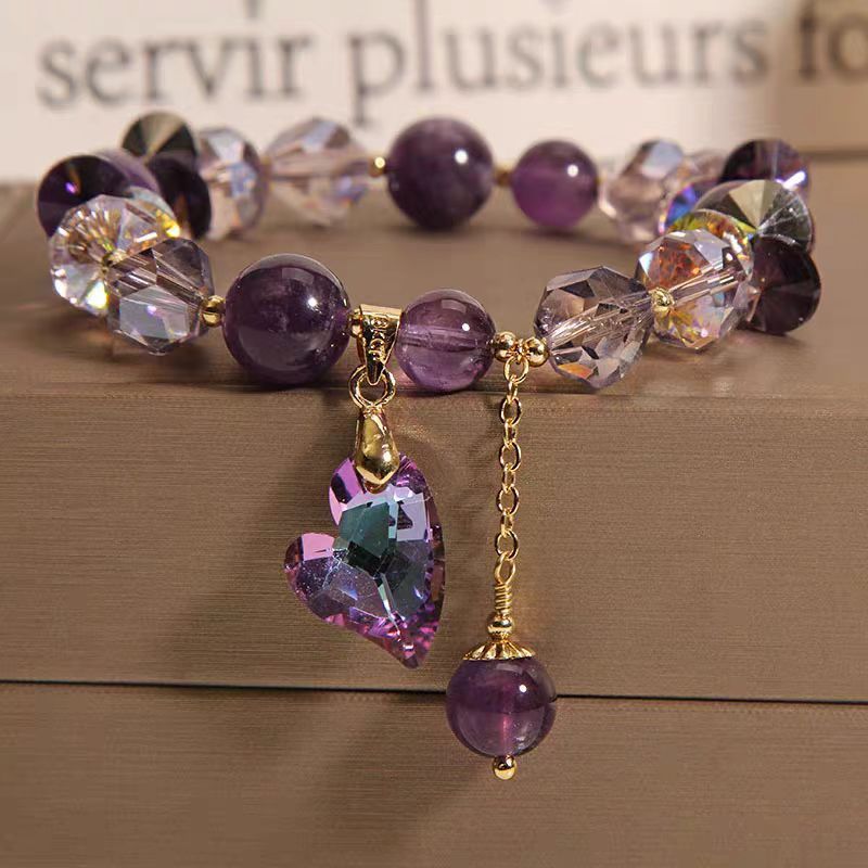 💜 Purple Heart Crystal Bracelet – Natural Amethyst Elegance 💎