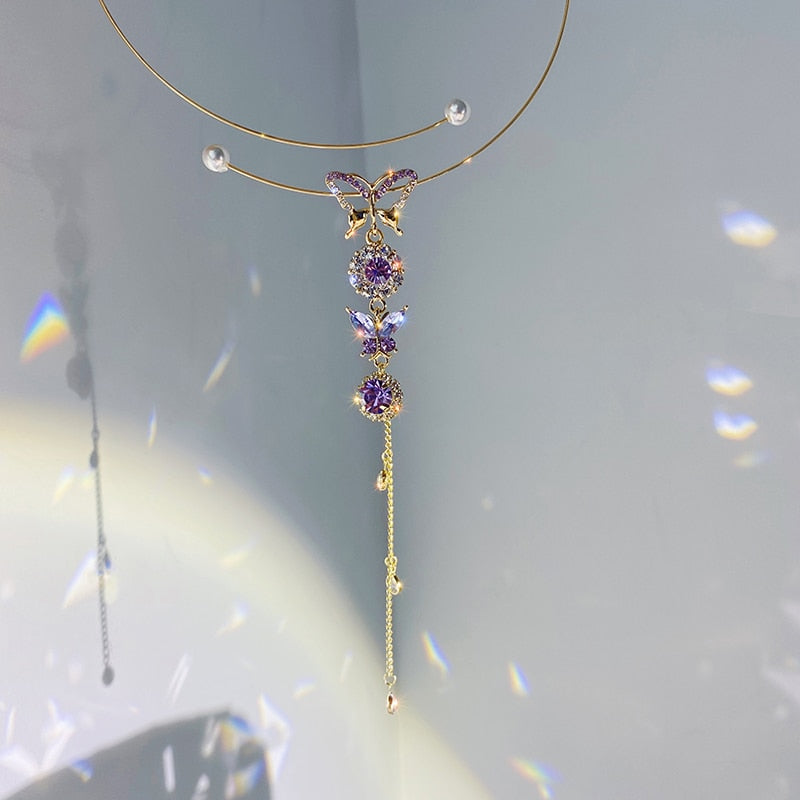 💜🦋Korean Retro Amethyst Butterfly Necklace🦋💜