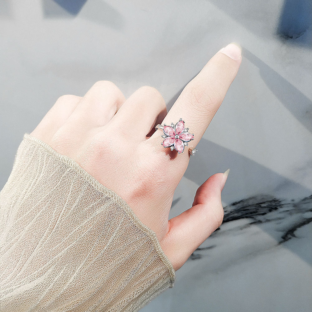 🌸 Cherry Blossom Anxiety Spinning Ring — Calmness Wrapped in Elegance ✨
