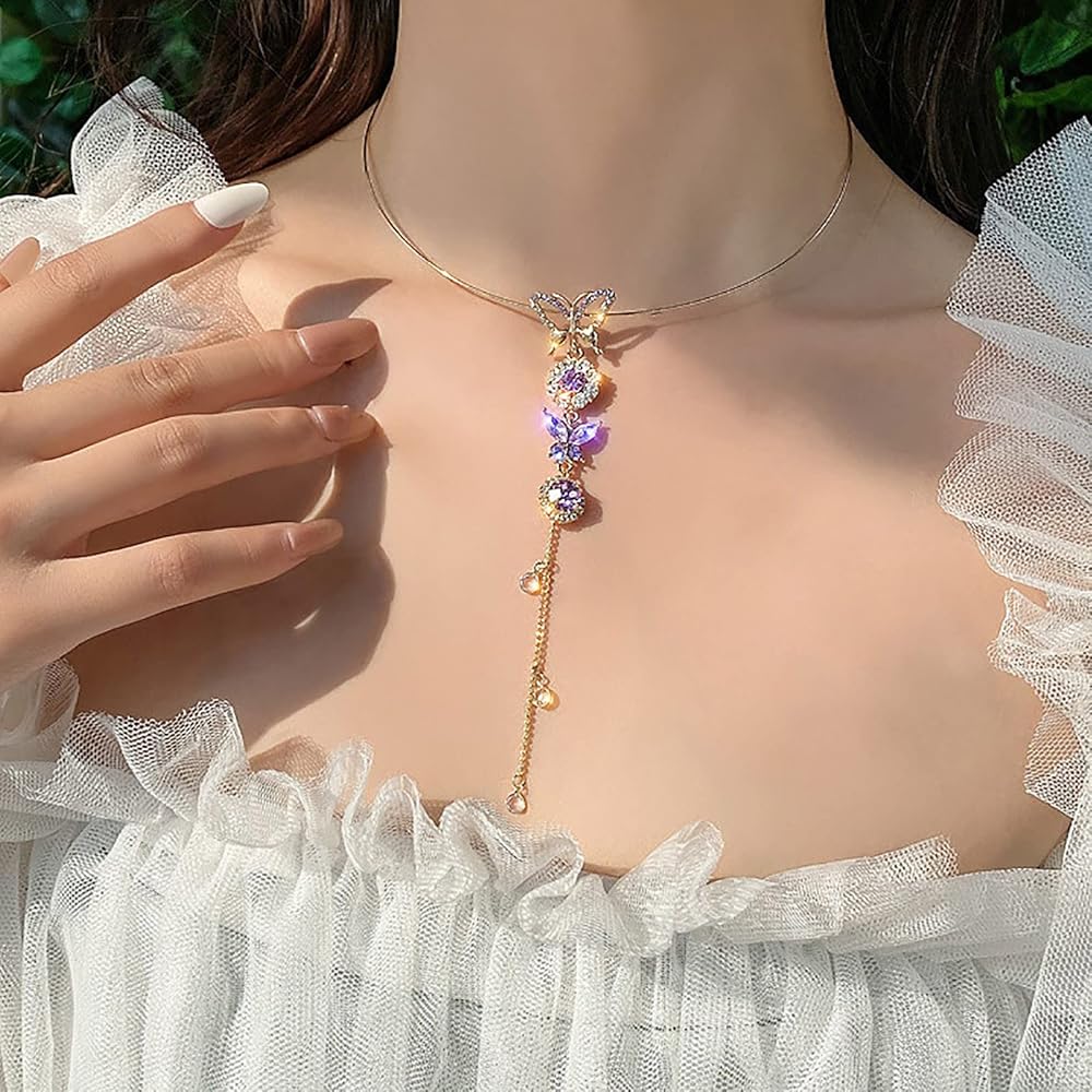 💜🦋Korean Retro Amethyst Butterfly Necklace🦋💜