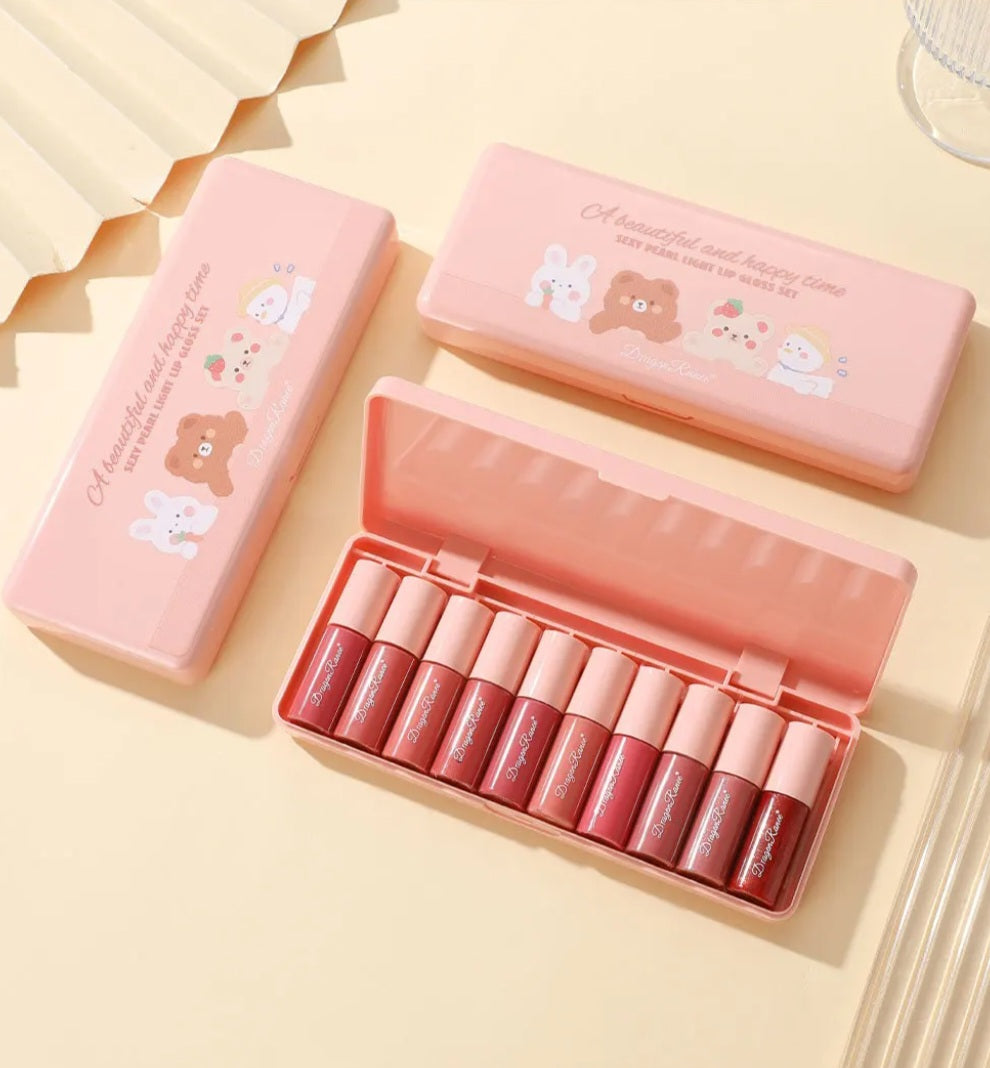 🧸10PCS Mini Lip Gloss Set – Waterproof, Long-Lasting & Cartoon Cute 🩷✨