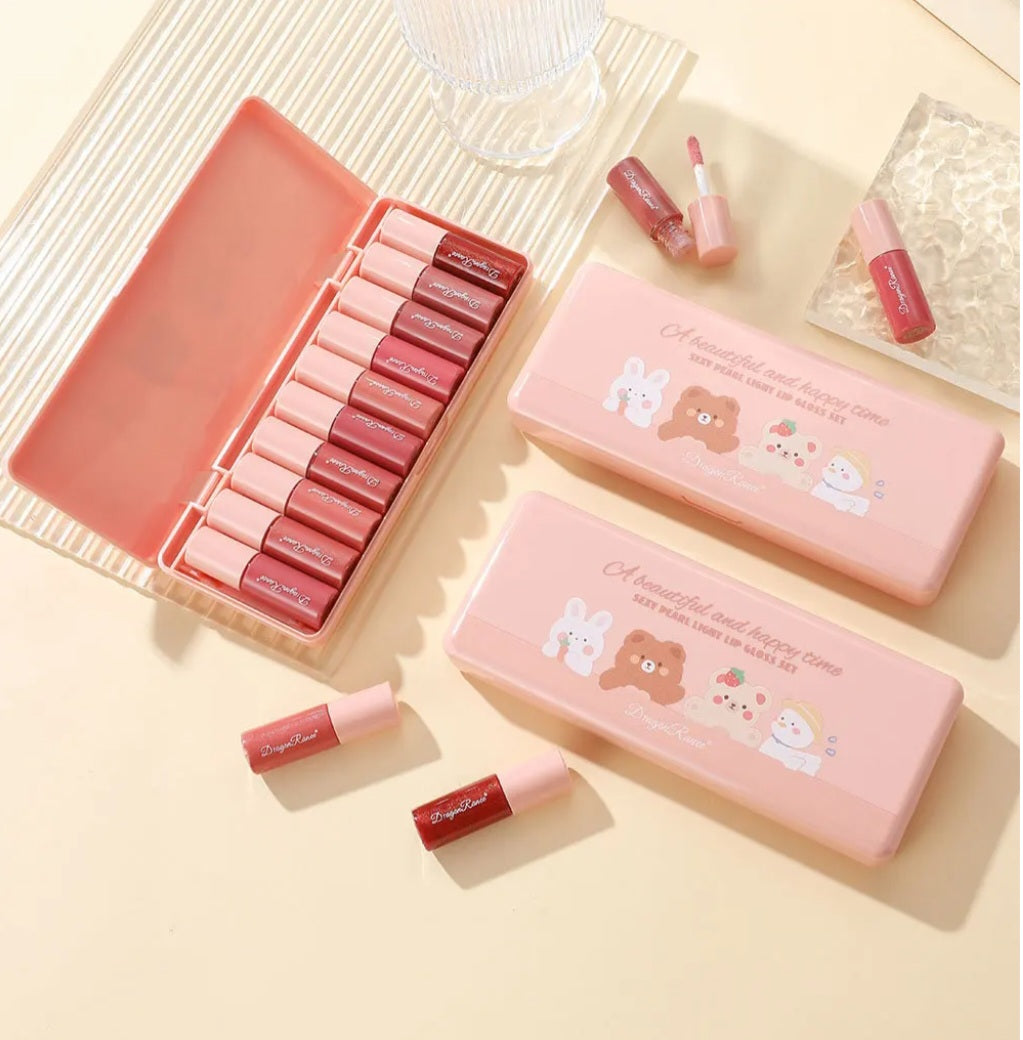 🧸10PCS Mini Lip Gloss Set – Waterproof, Long-Lasting & Cartoon Cute 🩷✨